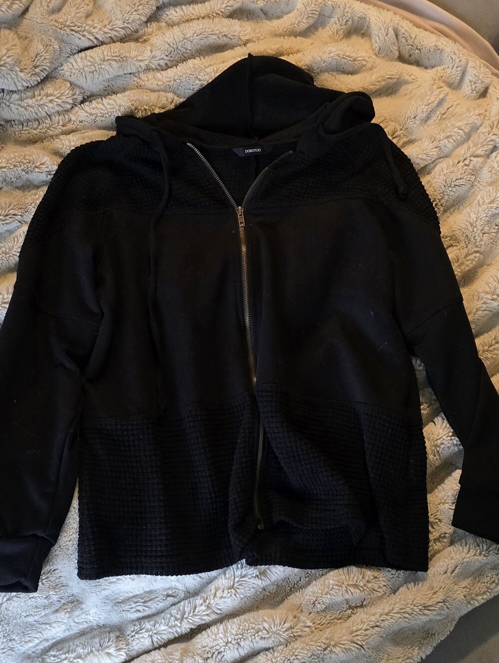 Black Hooded Zip-Up with Gold Zipper - Picture 2 of 3